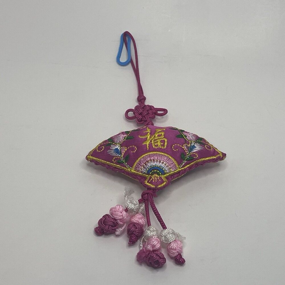 Assian Embroidered Plush Hand Fan Tassel Hanging decoration Keychain